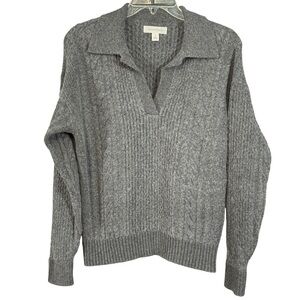Treasure & Bond Gray Cable Knit Polo Sweater Merino Wool S